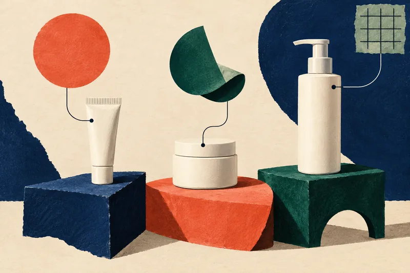 Ilustração de frascos sem marca, cada um relacionado a uma forma e a uma função visual.